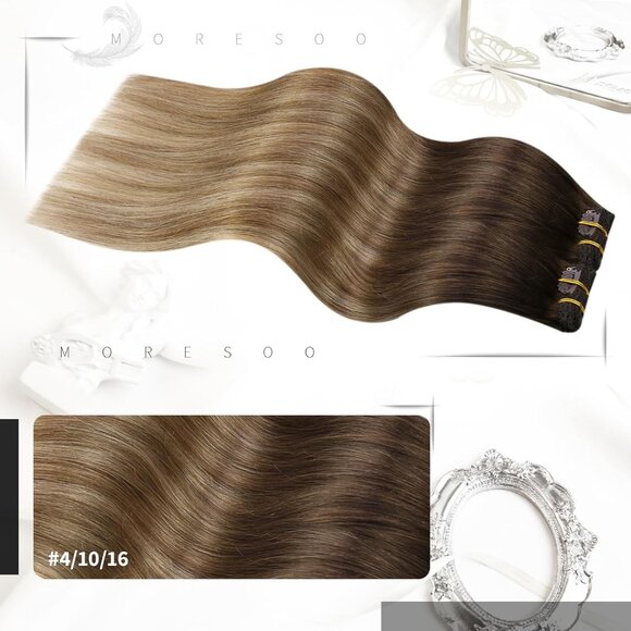 New 5PCS 12 Inch Dark Brown to Ash Blonde Clip-in Human Hair Extensions - Picture 2 of 9